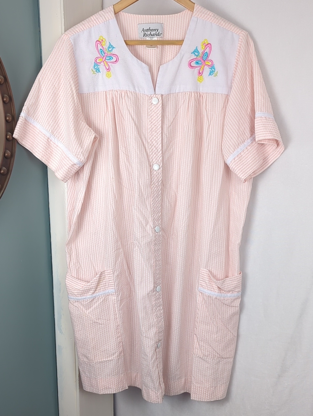 VINTAGE Anthony Richards Pink Seersucker Button-Front House Dress